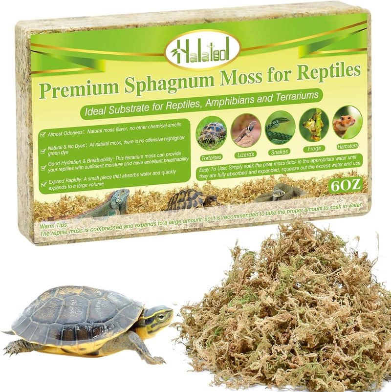 Halatool 6OZ Natural Sphagnum Moss Substrate for Reptiles - Terrarium Bedding with 72H Moisture Retention, Safe for Bearded Dragons, Geckos & Snake Shedding - Image 1